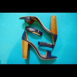 J. Crew Factory Leather chunky-heel sandals Navy